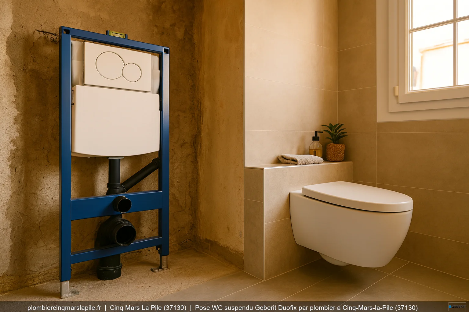 Pose WC suspendu Geberit Duofix par plombier a Cinq-Mars-la-Pile (37130)
